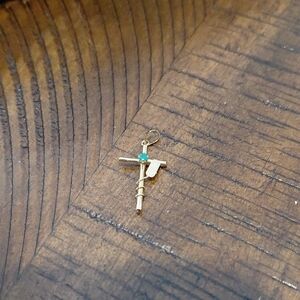 Gold Cross Pendant with Teal Stone 1 Gram Of Gold